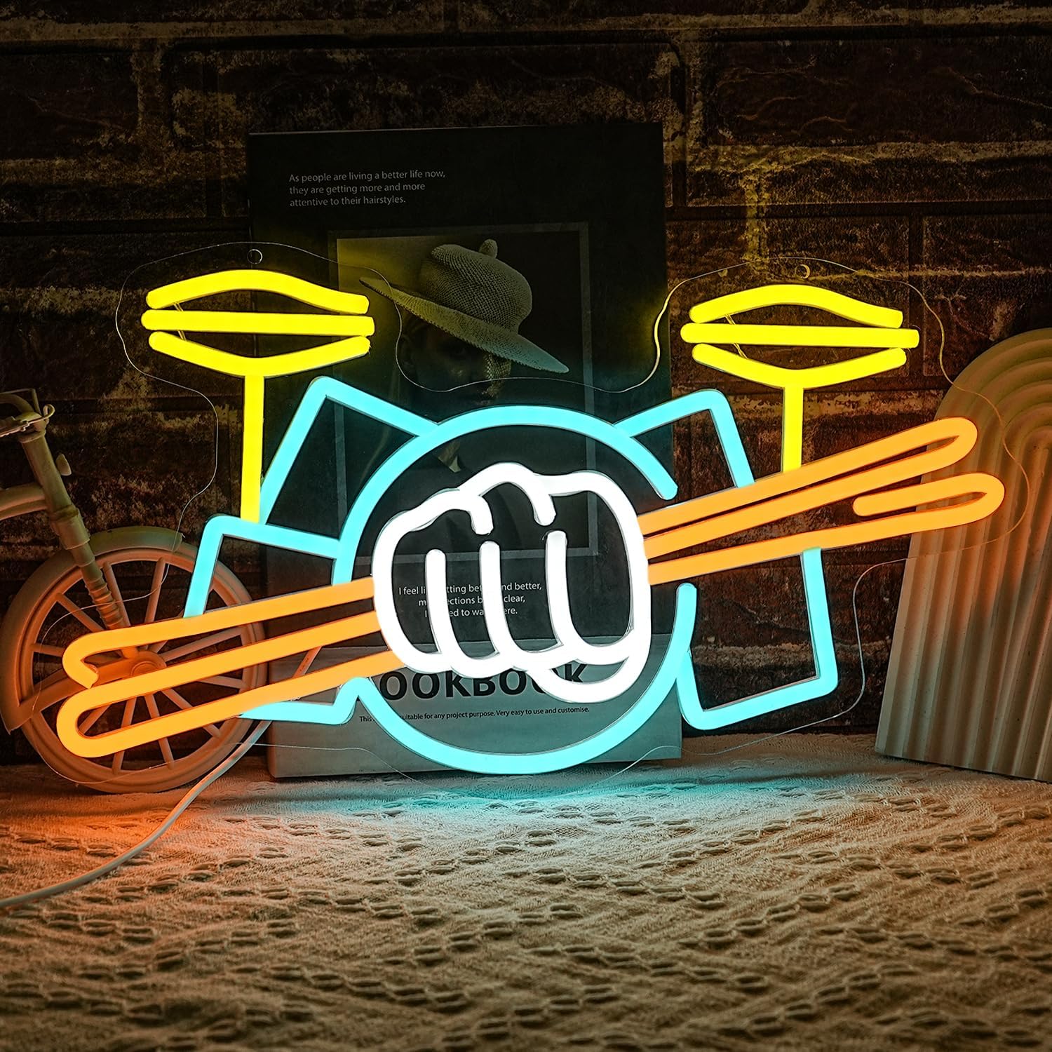 Musical Instrument Symbols - Letreiro Neon de Bateria Musical com